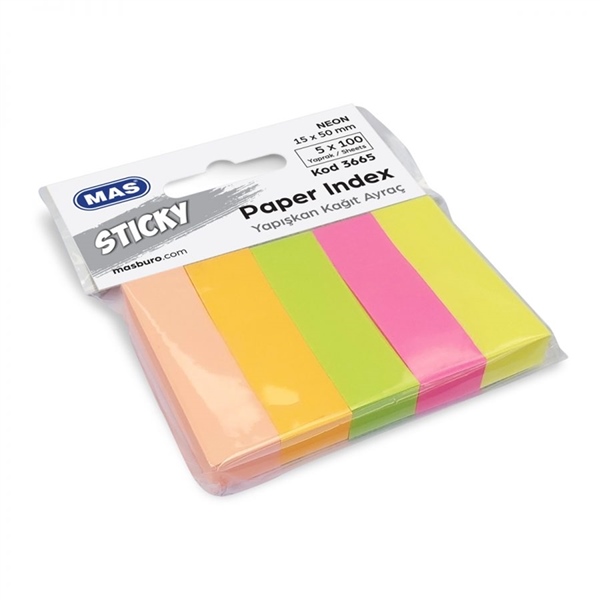 Mas 3665 Post-it 15x50mm kağıt ayraç neon 5 renk